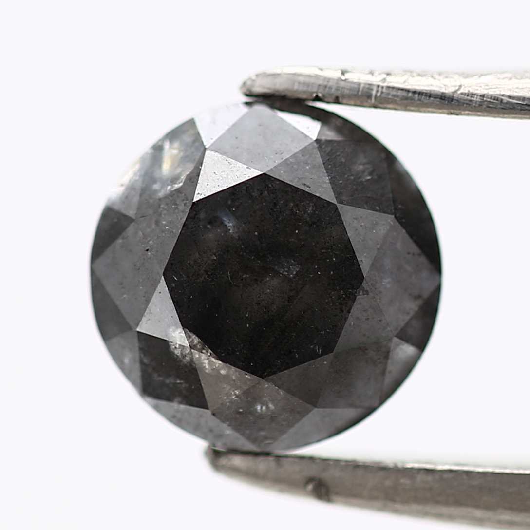 0.98 Carat Salt and Pepper Diamond Black Round Shape Brilliant Cut Natural Loose Diamond